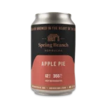 A 12 oz can of Spring Branch Kombucha featuring the Apple Pie flavor. The can has a warm orange and black design with copper accents, showcasing the brand logo and flavor name.